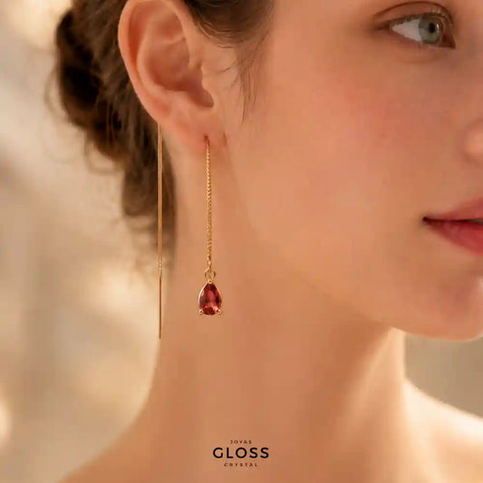 Aros Azalea Rubí Circón Colgante Baño de Oro 18k