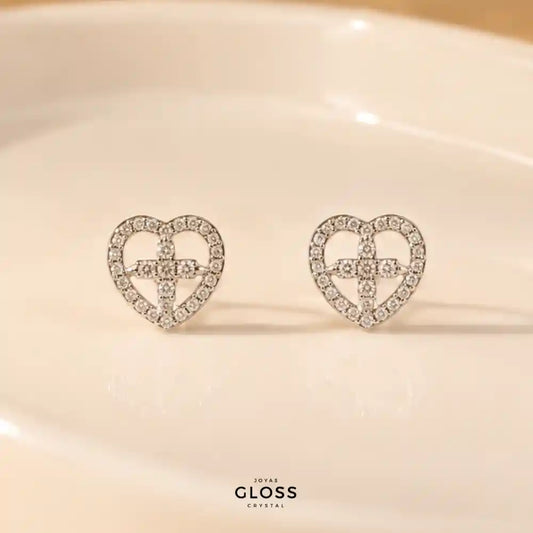 Aros Corazón Cruz Plata