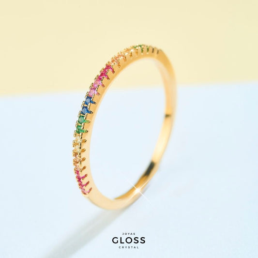 Anillo Arcoiris baño de oro 18k - Joyas Gloss Crystal