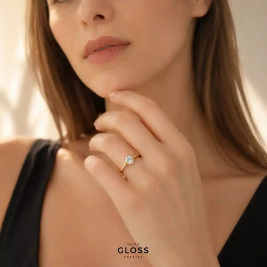 Anillo Compromiso Olimpo Baño de Oro 18k - Joyas Gloss Crystal