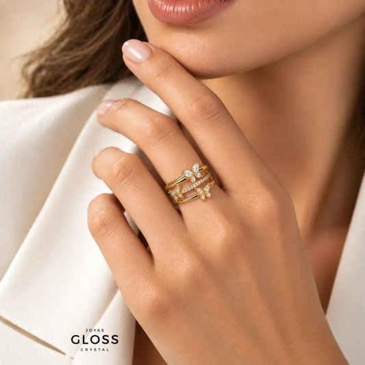 Anillo Orelia Mariposas Oro 18K - Joyas Gloss Crystal