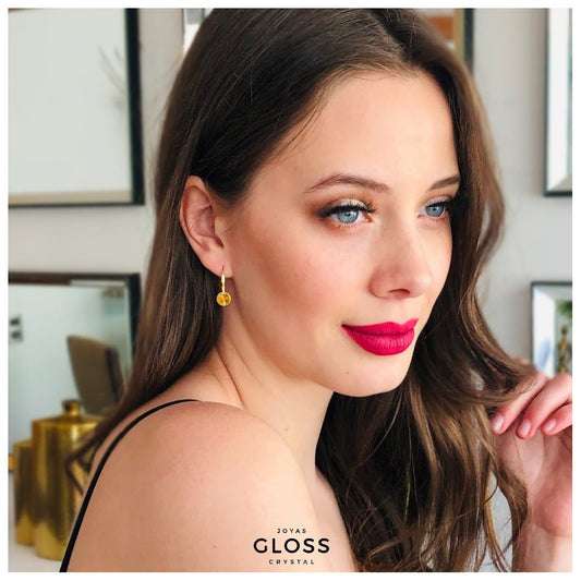 Aros Aura Ambar Oro Cristal - Joyas Gloss Crystal