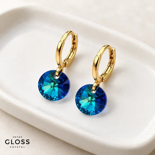 Aros Aura Bermuda Blue Oro 18K - Joyas Gloss Crystal