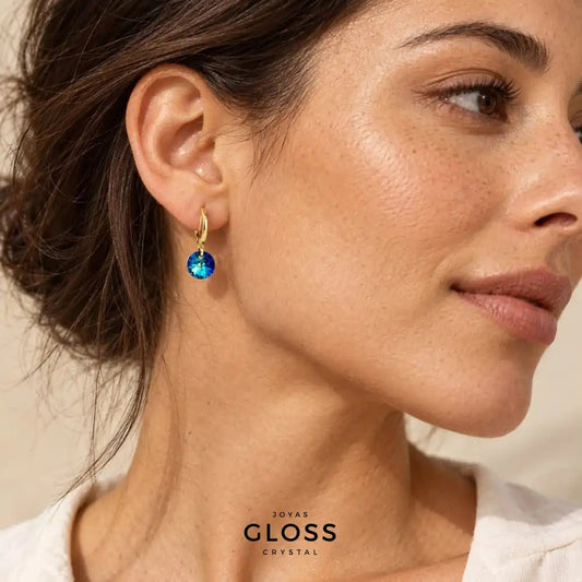 Aros Aura Bermuda Blue Oro 18K - Joyas Gloss Crystal