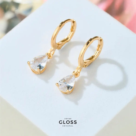 Aros Azalea Crystal Circón Baño de Oro 18k - Joyas Gloss Crystal