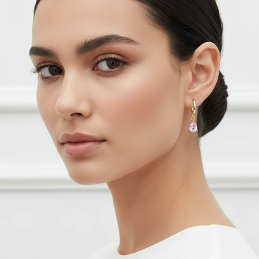 Aros Azalea Rosé Circón Baño de Oro - Joyas Gloss Crystal