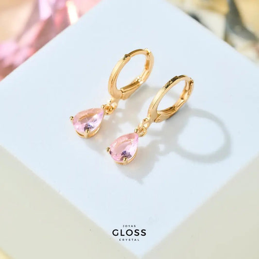 Aros Azalea Rosé Circón Baño de Oro - Joyas Gloss Crystal