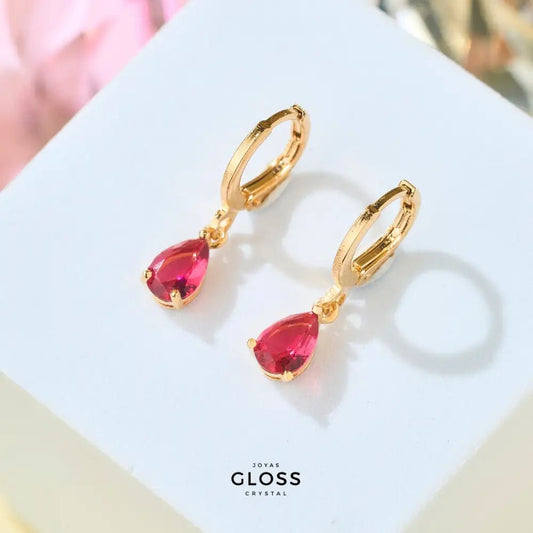 Aros Azalea Rubí Circón Baño de Oro - Joyas Gloss Crystal