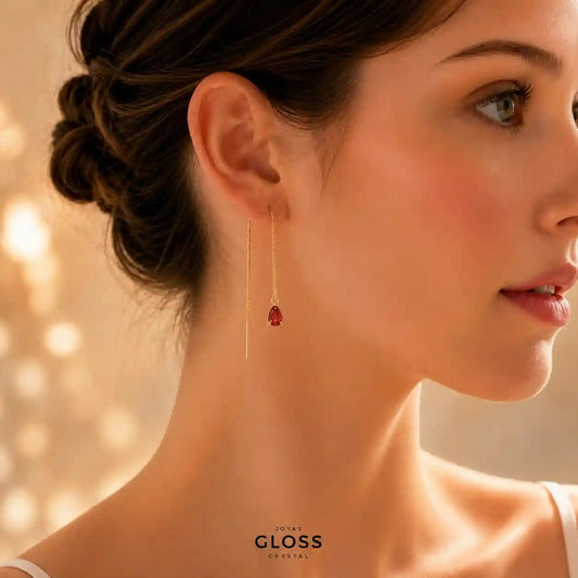 Aros Azalea Rubí Circón Colgante Baño de Oro 18k - Joyas Gloss Crystal