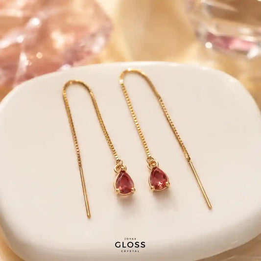 Aros Azalea Rubí Circón Colgante Baño de Oro 18k - Joyas Gloss Crystal