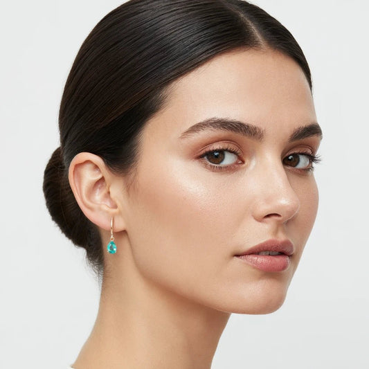 Aros Azalea Turquesa Circón Baño de Oro - Joyas Gloss Crystal