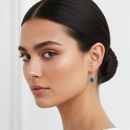 Aros Azalea Zafiro Circón Baño de Oro - Joyas Gloss Crystal