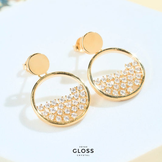 Aros Bruna Baño de Oro 18k - Joyas Gloss Crystal