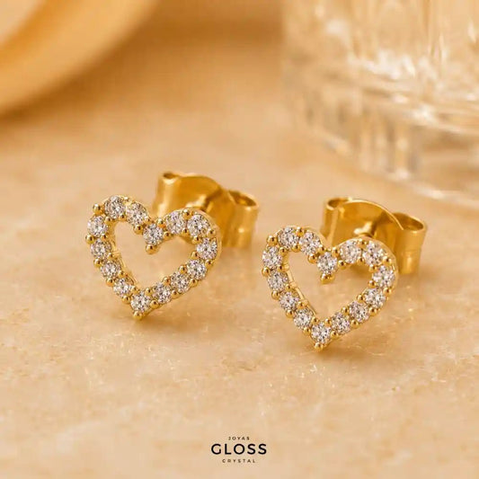 Aros Caroline Punto de Luz Corazón Baño de Oro 18k - Joyas Gloss Crystal