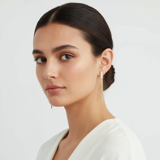 Aros Cascada Solar Fiesta Baño de Oro 18k - Joyas Gloss Crystal