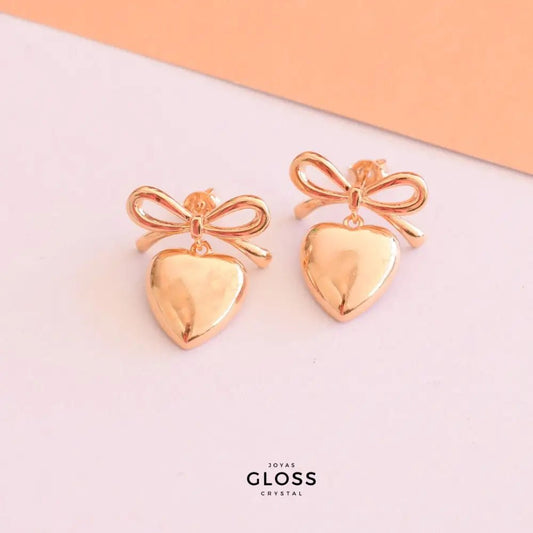 Aros Corazón Coquette Enchape Oro 18k - Joyas Gloss Crystal