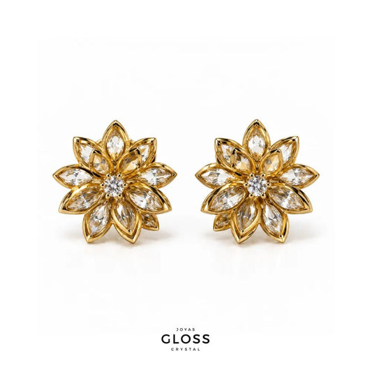 Aros Flor de Lotus Crystal Oro 18k - Joyas Gloss Crystal