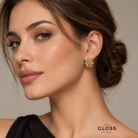 Aros Flor de Lotus Crystal Oro 18k - Joyas Gloss Crystal