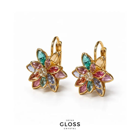 Aros Flor Lotus Pastel Oro 18k - Joyas Gloss Crystal