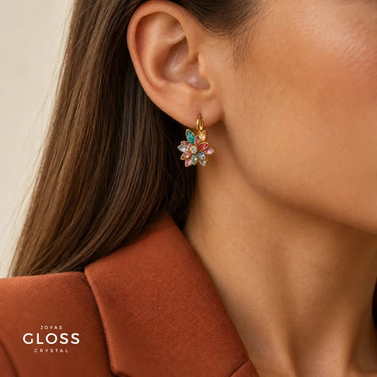 Aros Flor Lotus Pastel Oro 18k - Joyas Gloss Crystal