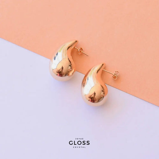 Aros Gota Chunky mediano Oro - Joyas Gloss Crystal