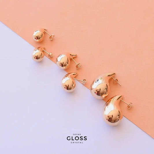 Aros Gota Chunky mediano Oro - Joyas Gloss Crystal