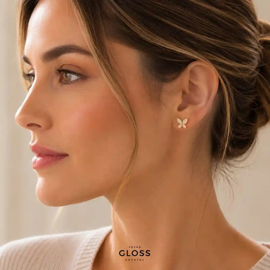 Aros Mariposita Baño de Oro 18k - Joyas Gloss Crystal