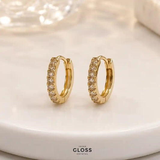 Aros Mini Argolla Cintillo Ignacia Baño de Oro 18k - Joyas Gloss Crystal