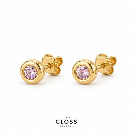 Aros Niña Lucila Rosé Oro 18k - Joyas Gloss Crystal