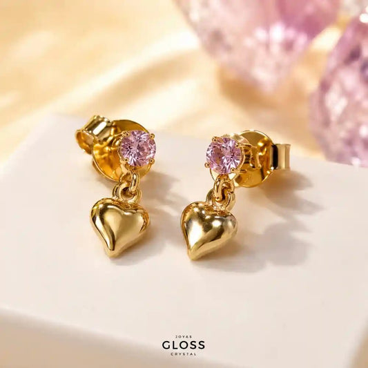 Aros Niña Sweet Heart Baño de Oro 18k - Joyas Gloss Crystal