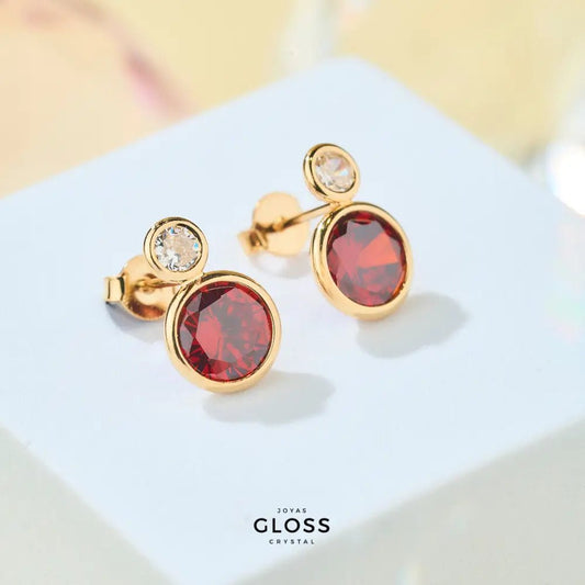 Aros Olivia Rubí Oro - Joyas Gloss Crystal