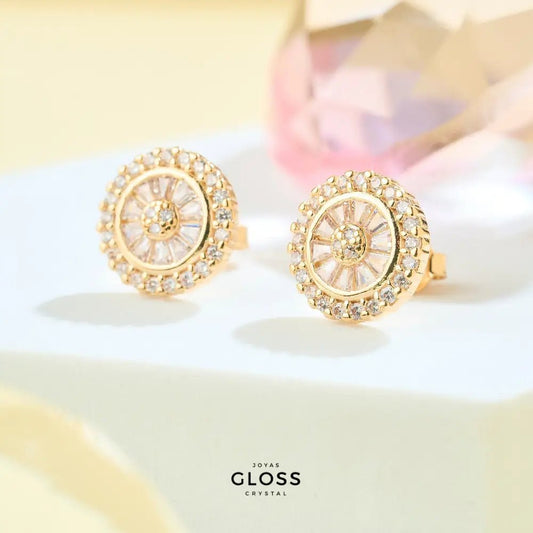 Aros Punto de Luz Solar baño de oro 18k - Joyas Gloss Crystal