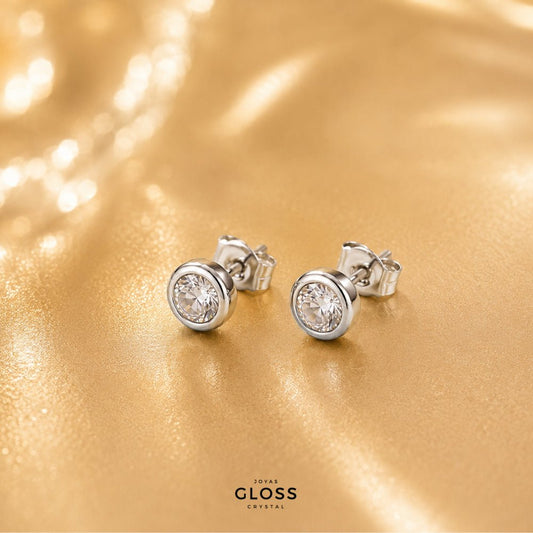 Aros Punto Luz Redondos Planos Mini Plata 925 - Joyas Gloss Crystal