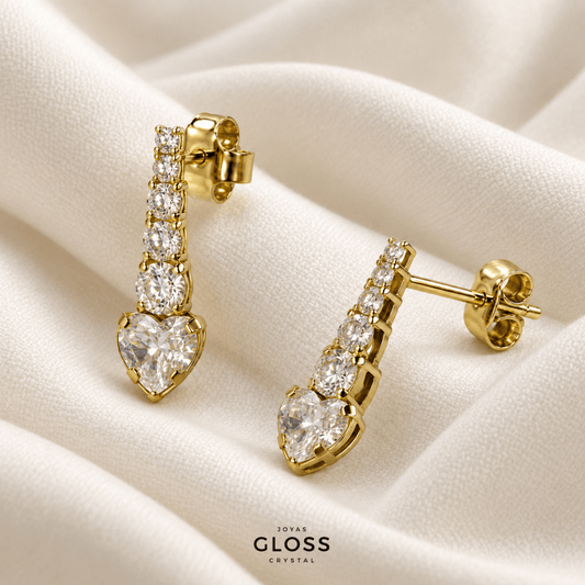 Aros Salina Corazon Oro 18K - Joyas Gloss Crystal