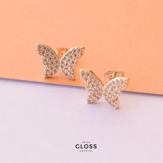Aros Te Amo Mariposa Enchape Oro 18k - Joyas Gloss Crystal