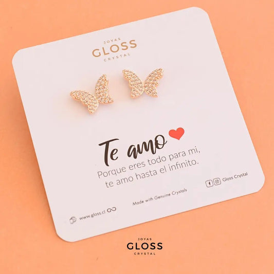 Aros Te Amo Mariposa Enchape Oro 18k - Joyas Gloss Crystal