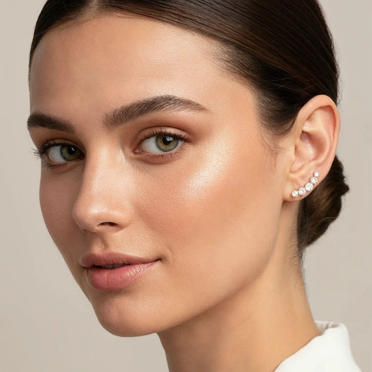 Aros Tridente Baño de Oro 18k - Joyas Gloss Crystal