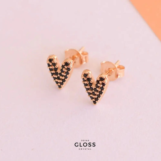 Aros Tú y Yo Black Heart Oro - Joyas Gloss Crystal