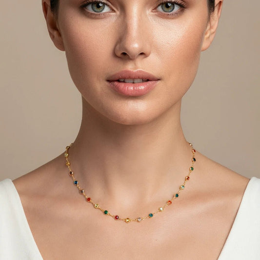 Collar Choker Mil Colores Enchape de Oro 18k - Joyas Gloss Crystal