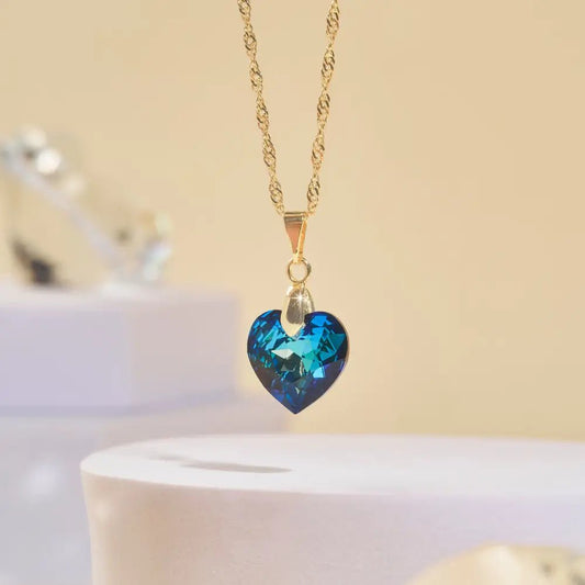 Collar Corazón Titanic Azul Baño de Oro - Joyas Gloss Crystal