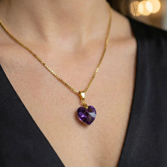 Collar Corazón Titanic Helitrope Baño de Oro - Joyas Gloss Crystal