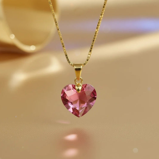 Collar Corazón Titanic Rosé Baño de Oro - Joyas Gloss Crystal