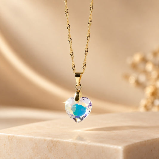 Collar Corazón Titanic Tornasol Baño de Oro - Joyas Gloss Crystal