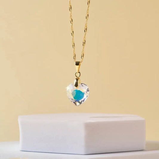 Collar Corazón Titanic Tornasol Baño de Oro - Joyas Gloss Crystal