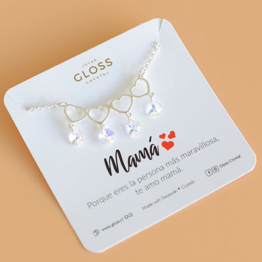 Collar día de la Madre Plata Mom Cuádruple - Joyas Gloss Crystal