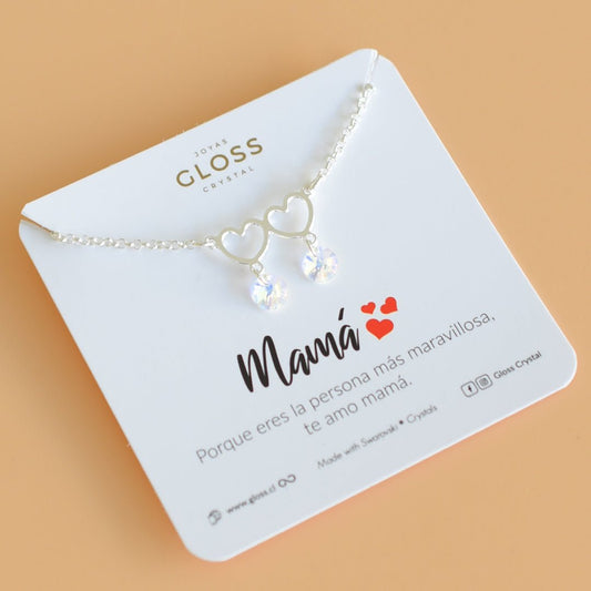 Collar día de la Madre Plata Mom Doble - Joyas Gloss Crystal