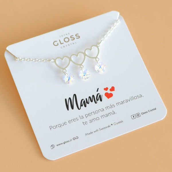 Collar día de la Madre Plata Mom Triple - Joyas Gloss Crystal
