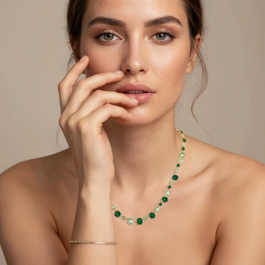 Collar Emperatriz Esmeralda Baño de Oro 18k - Joyas Gloss Crystal