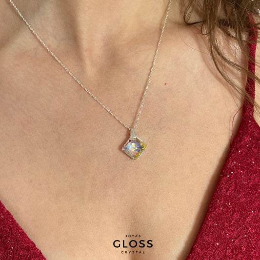 Collar Princess Cut Aurora Boreal Plata - Joyas Gloss Crystal