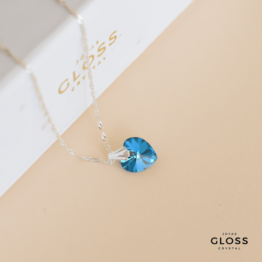 Collar Punto de Luz Corazón Azul Plata - Joyas Gloss Crystal